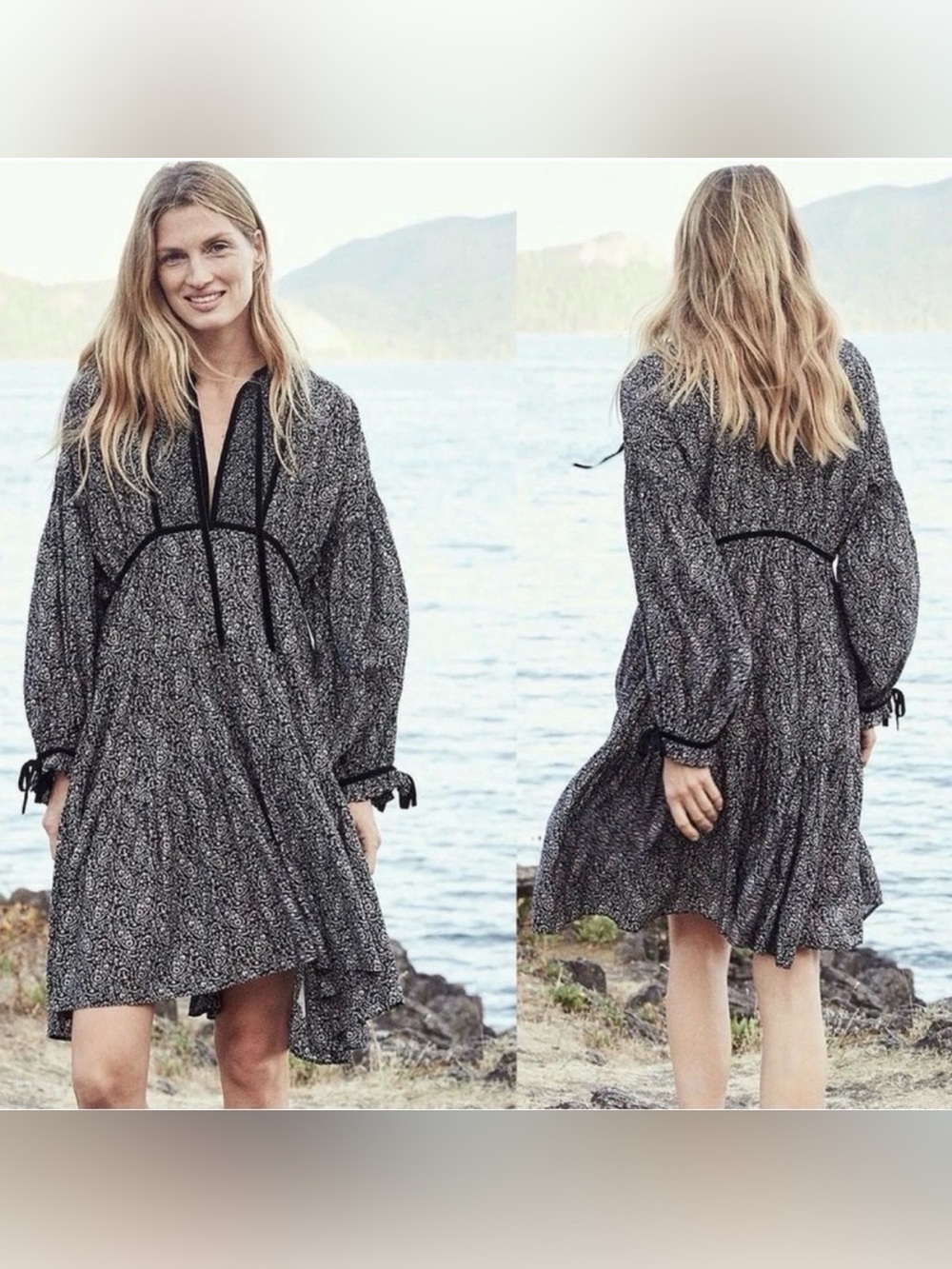 Doen Azalea Dress Black Paisley Sz S